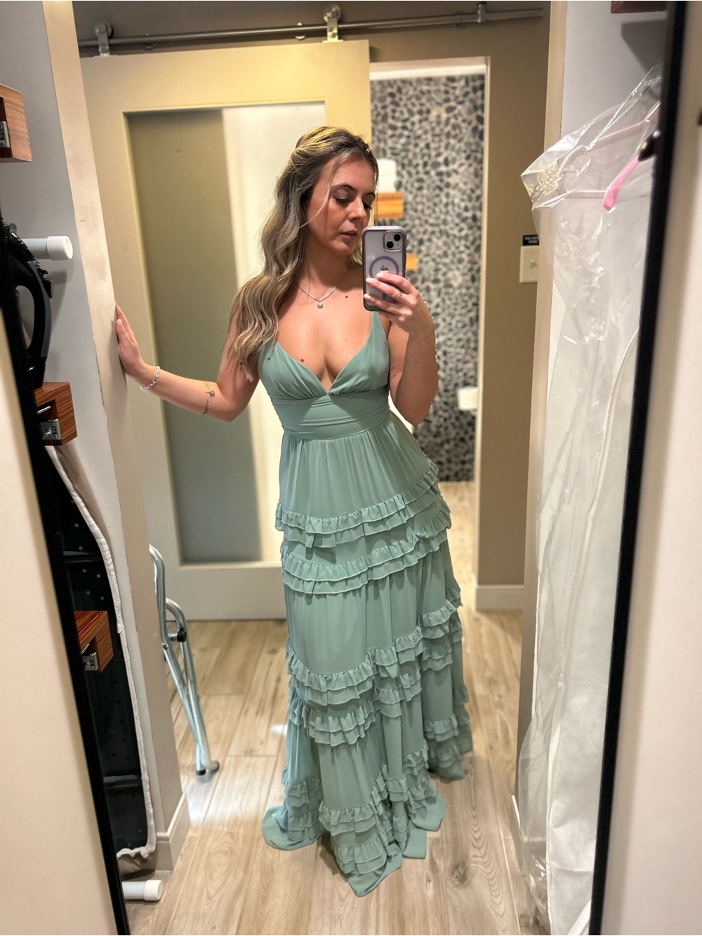 Lulu's Sage Green Ruffle-Tiered Maxi Dress - Picture 1 of 3